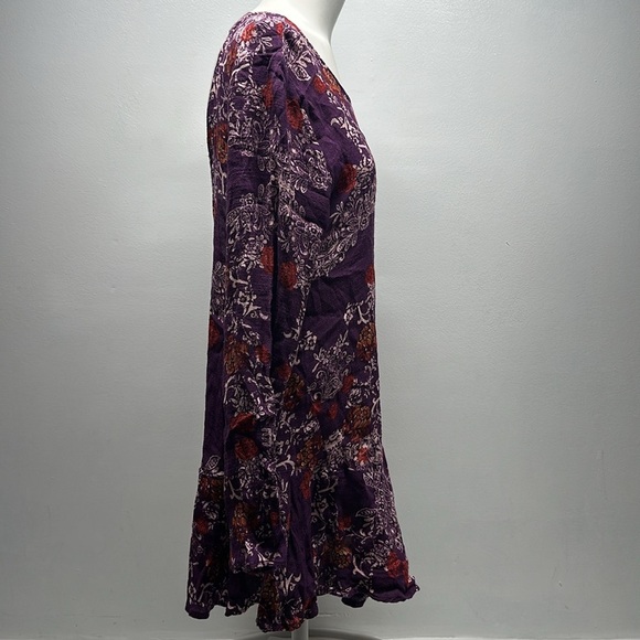 Free People Smooth Talker Tunic Mini Dress Long Sleeve Floral Purple Size Medium - Picture 5 of 9